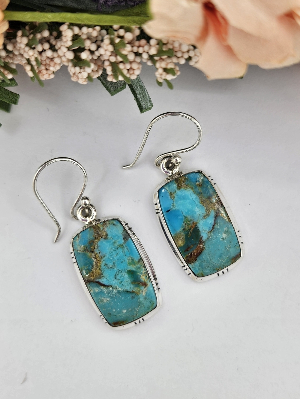 Kingman Turquoise Rectangle Sterling Silver Earrings